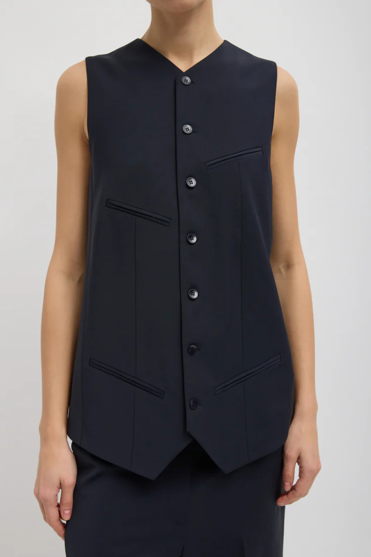 Tibi Tropical Wool Easy Vest - Navy