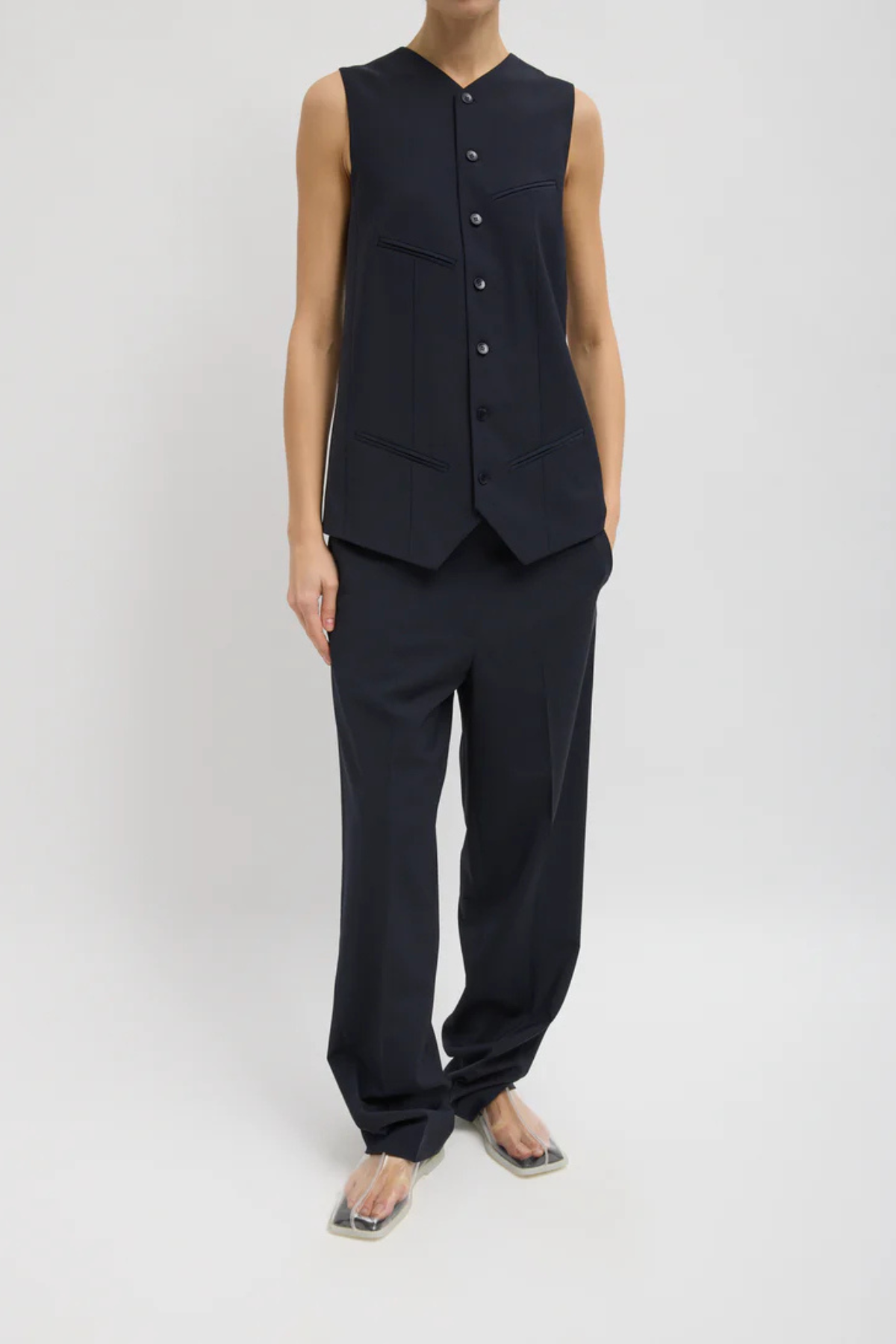 Tibi Tropical Wool Easy Vest - Navy
