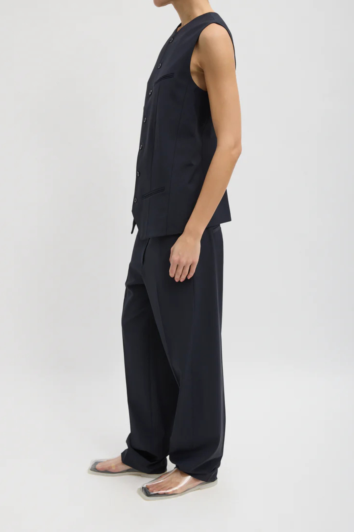 Tibi Tropical Wool Easy Vest - Navy