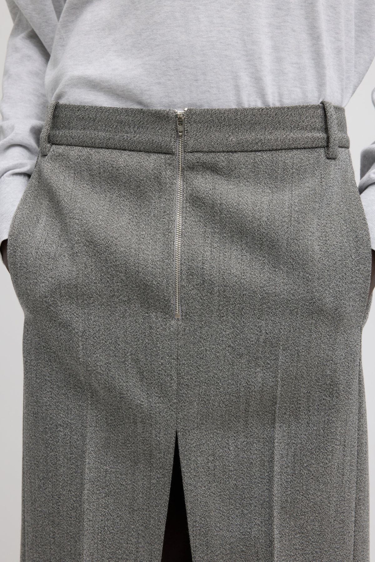 Tibi Wool Zip Front Midi Trouser Skirt - Grey Multi