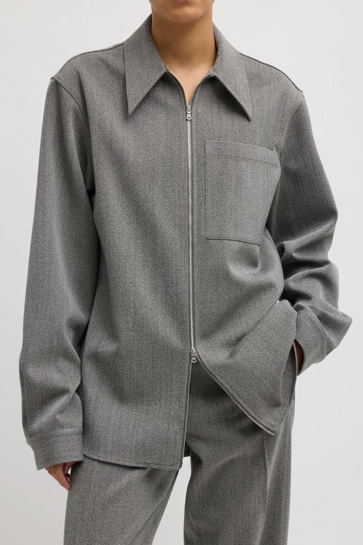 Tibi Wool Zipper Jacket - Grey Multi