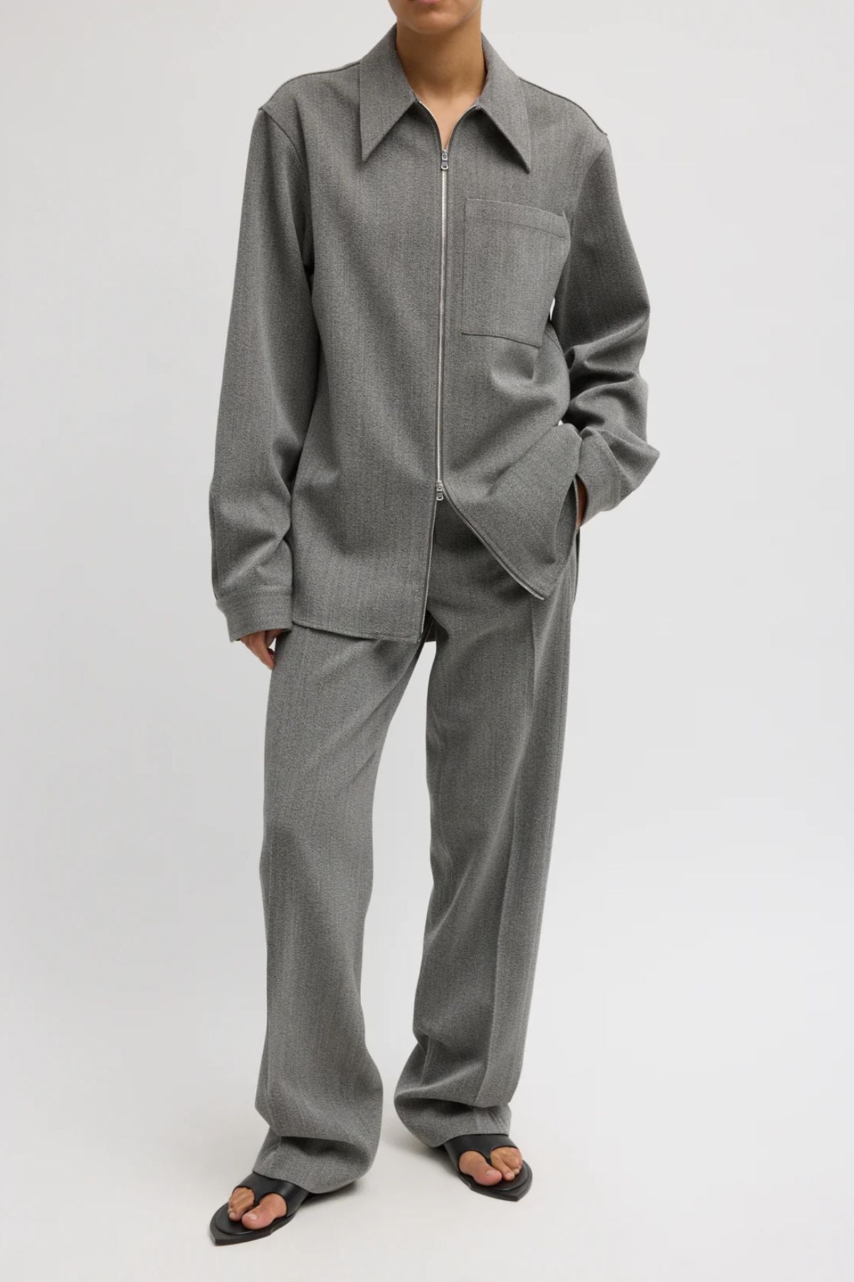 Tibi Wool Zipper Jacket - Grey Multi