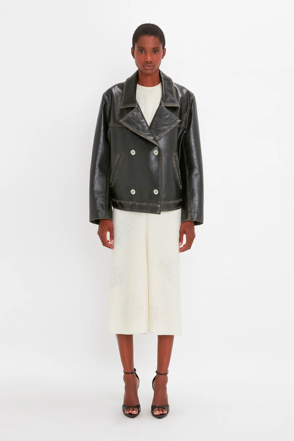 Victoria Beckham Oversized Leather Jacket - Black/ Taupe
