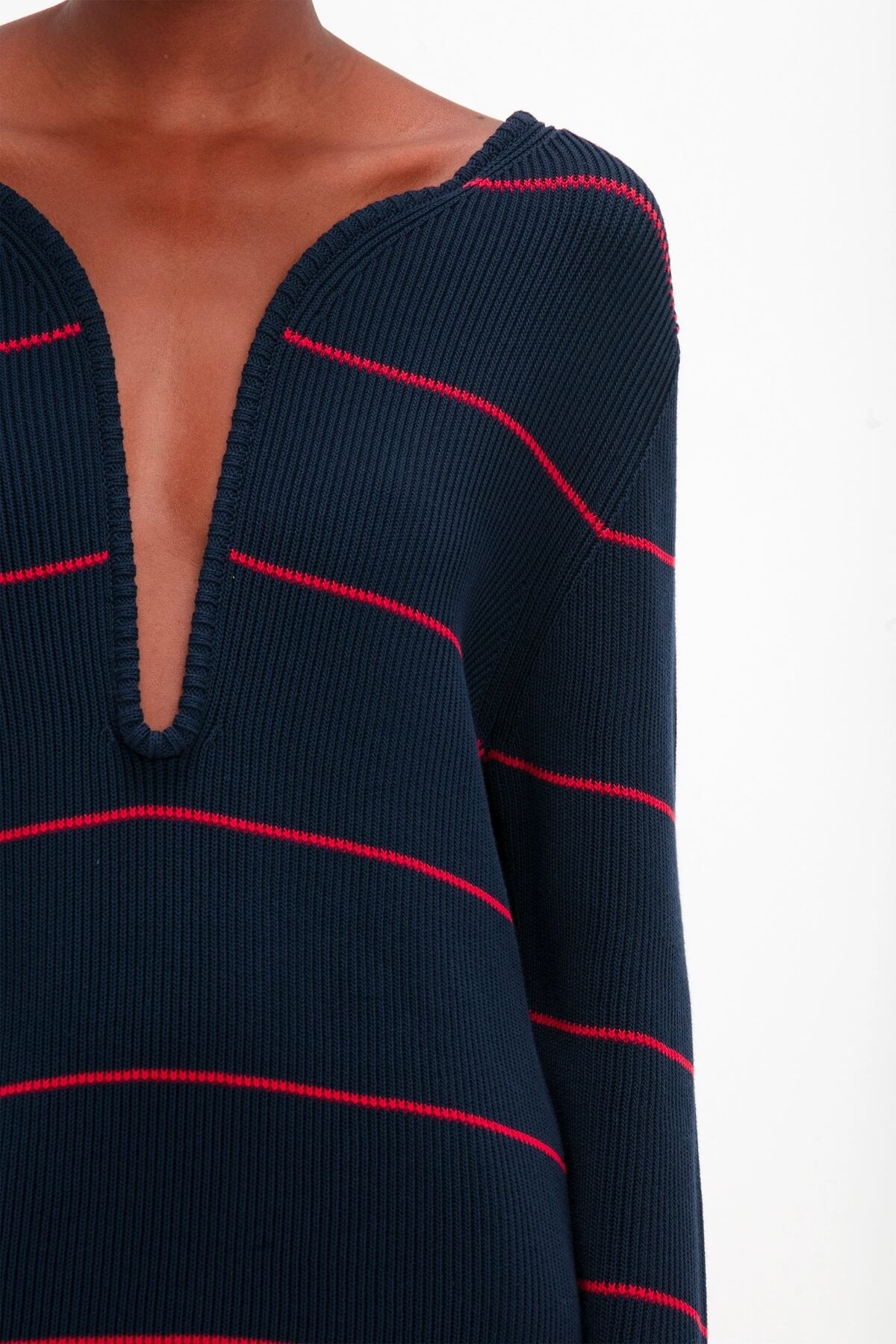 Victoria Beckham Frame Detail Jumper Dress - Navy/ Red
