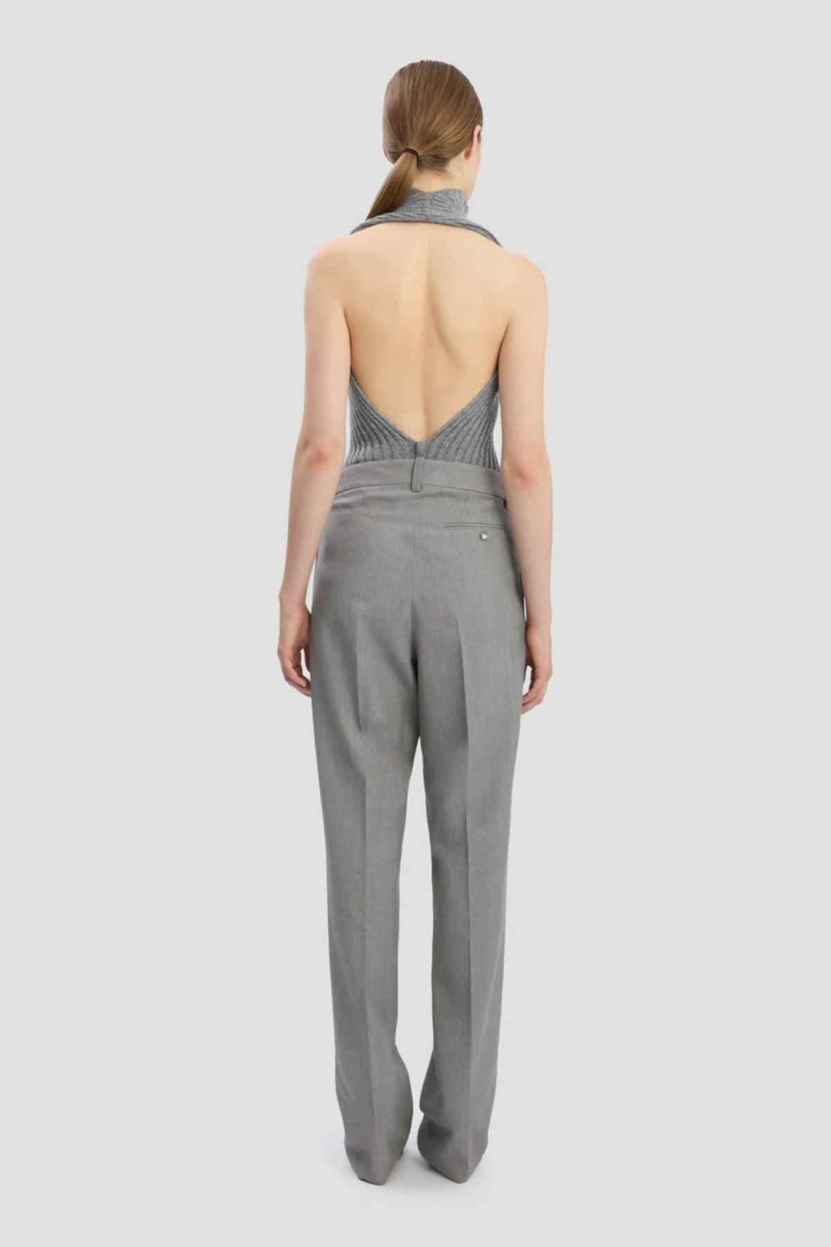 Victoria Beckham Drop Waist Straight Leg Trouser - Light Grey Melange