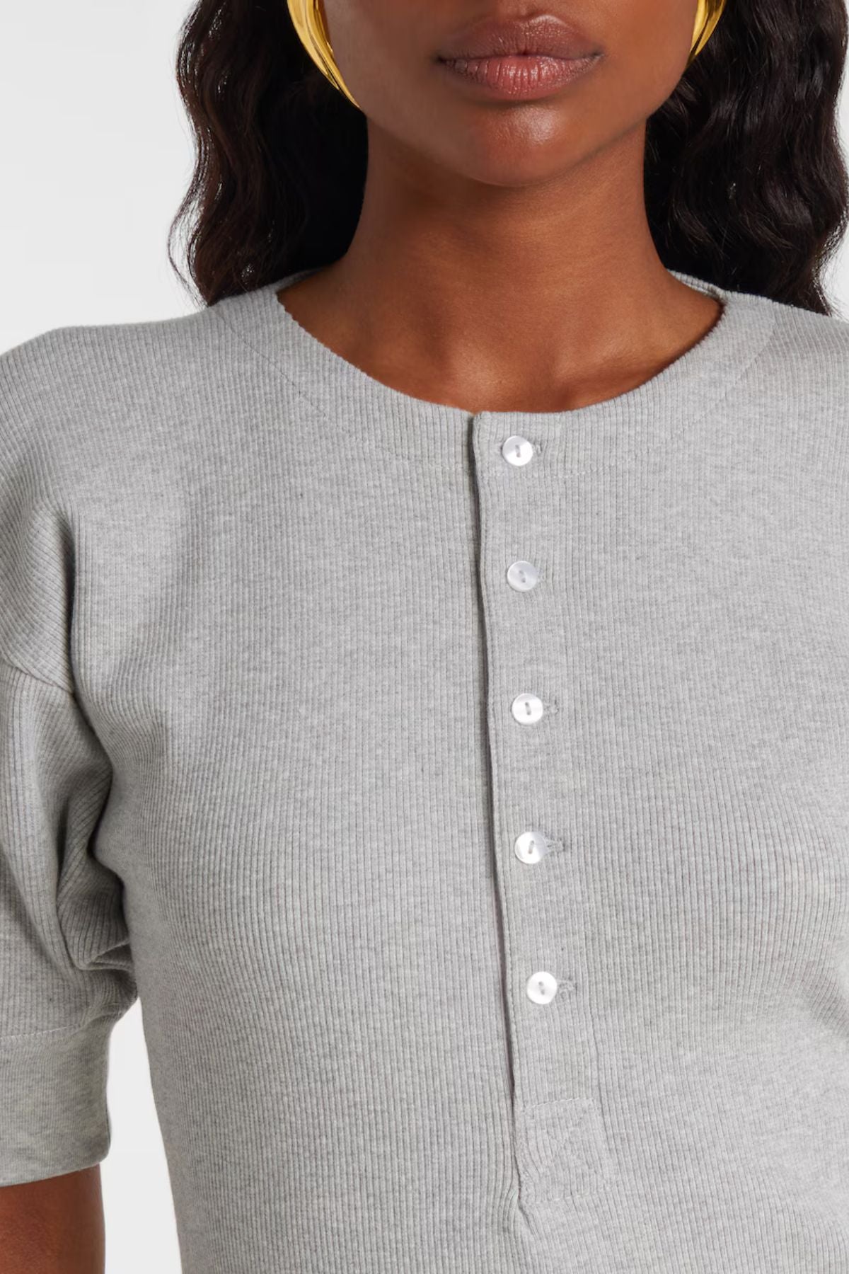 Victoria Beckham Henley Top - Grey Marl