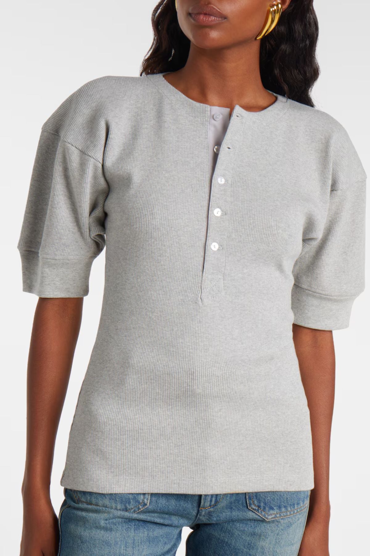 Victoria Beckham Henley Top - Grey Marl