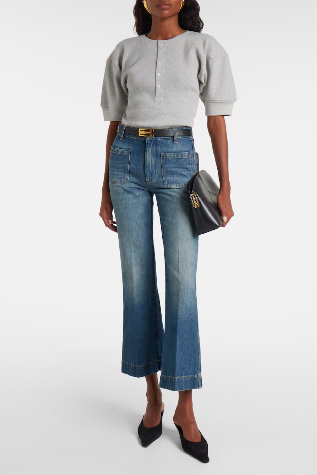 Victoria Beckham Henley Top - Grey Marl