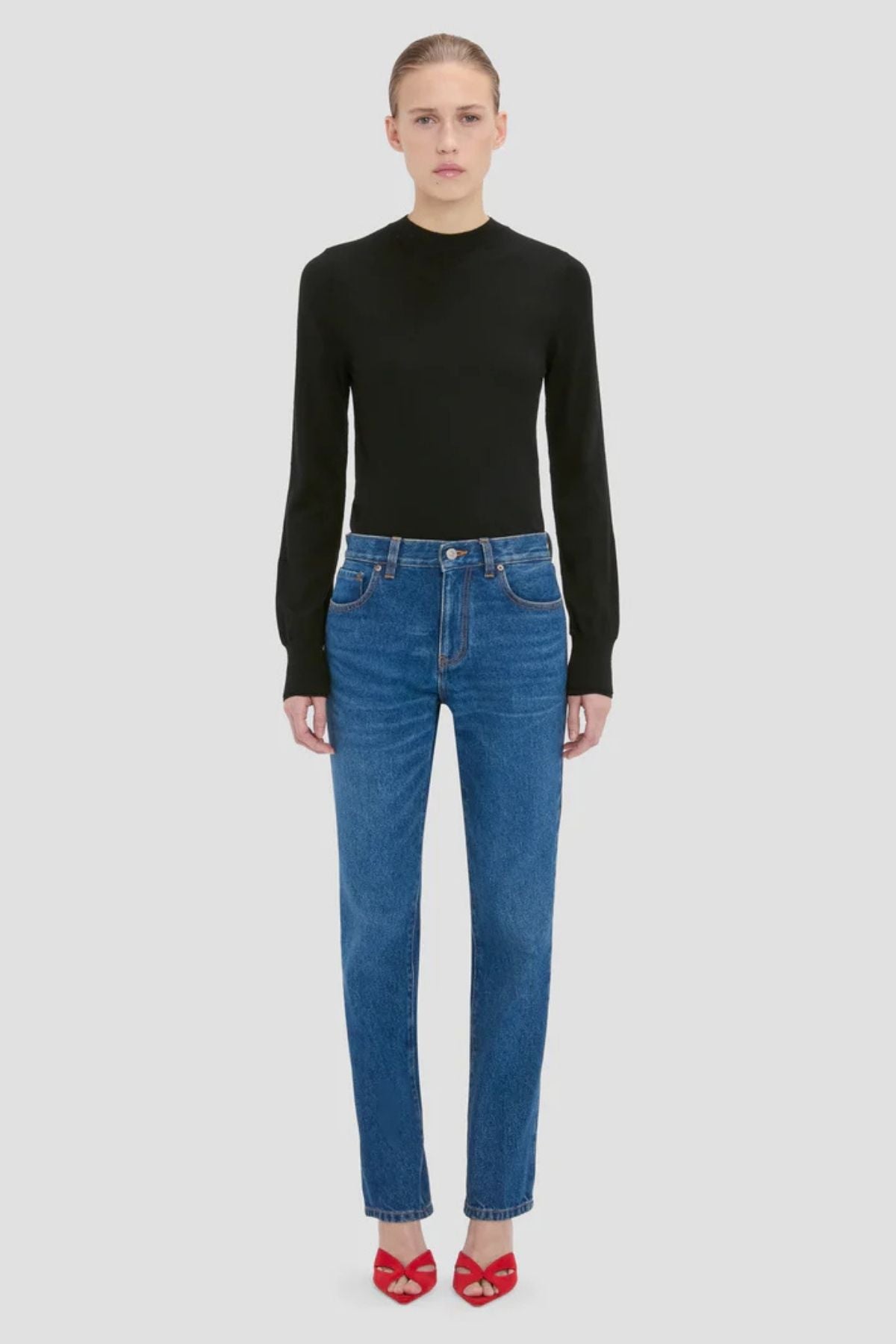 Victoria Beckham Low Waist Flare Jean - Mid Blue Wash