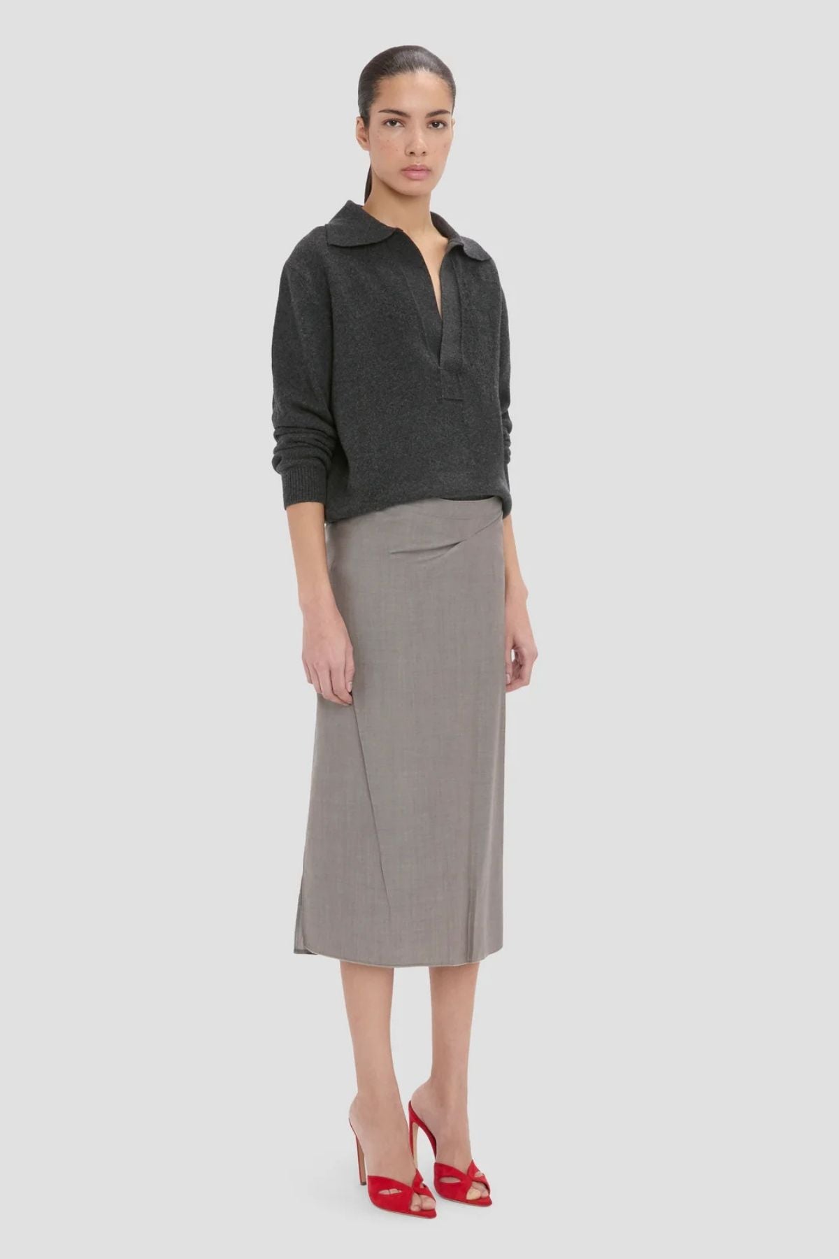 Victoria Beckham Polo Collar Jumper - Ore Melange