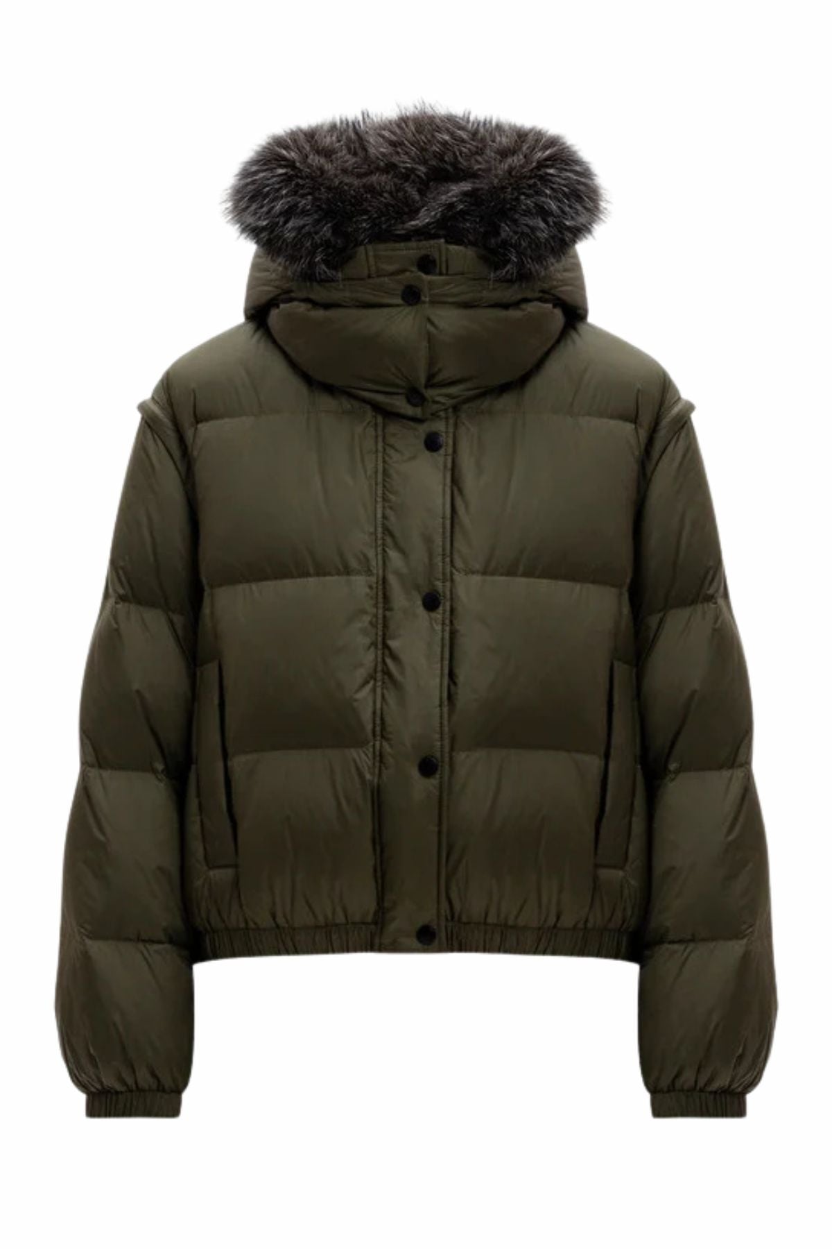 Yves Salomon Crop Parka w. Detachable Hood & Collar - Hunter Green