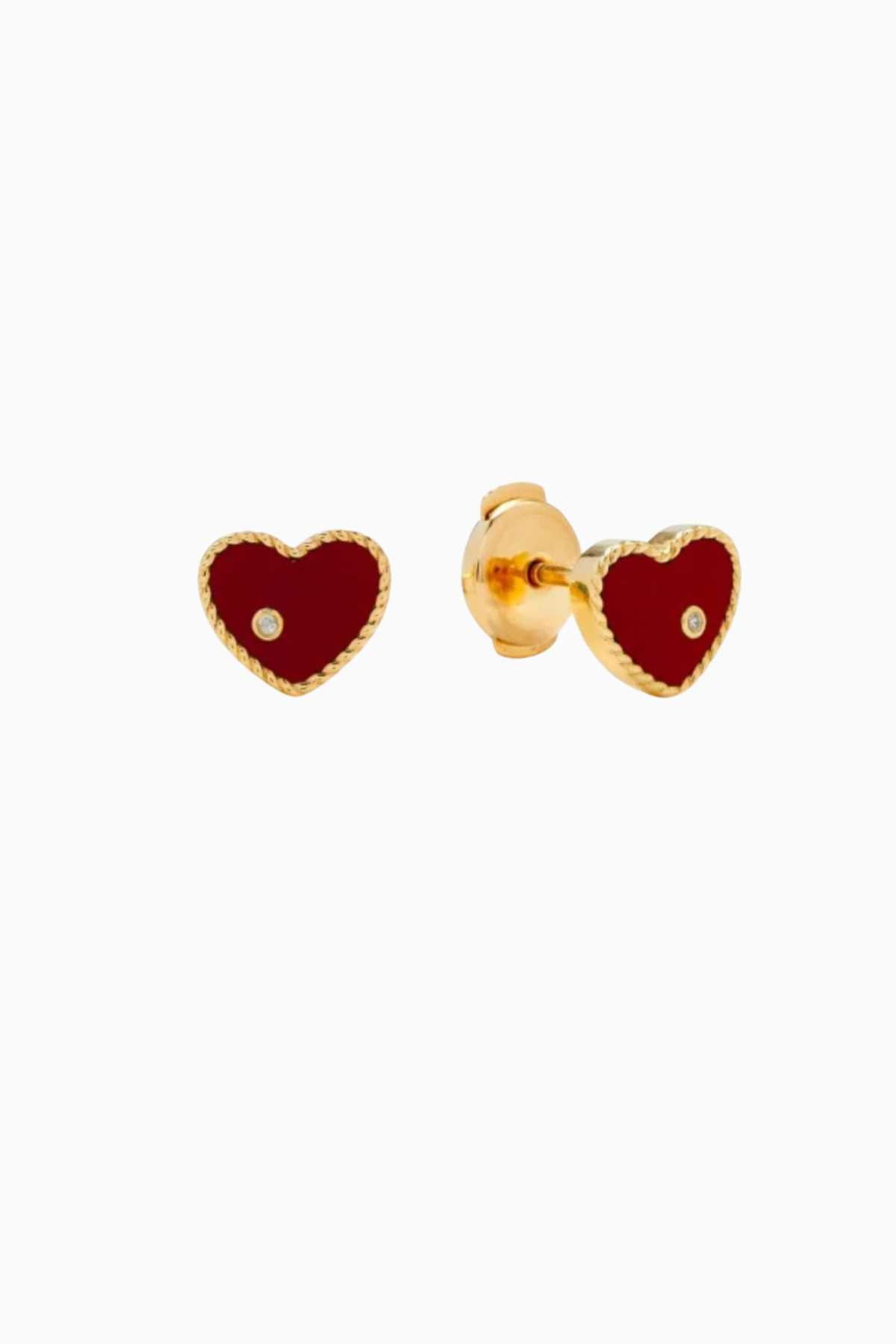 Yvonne Léon Baby Coeur Heart Earrings - Agate Rouge/ Yellow Gold