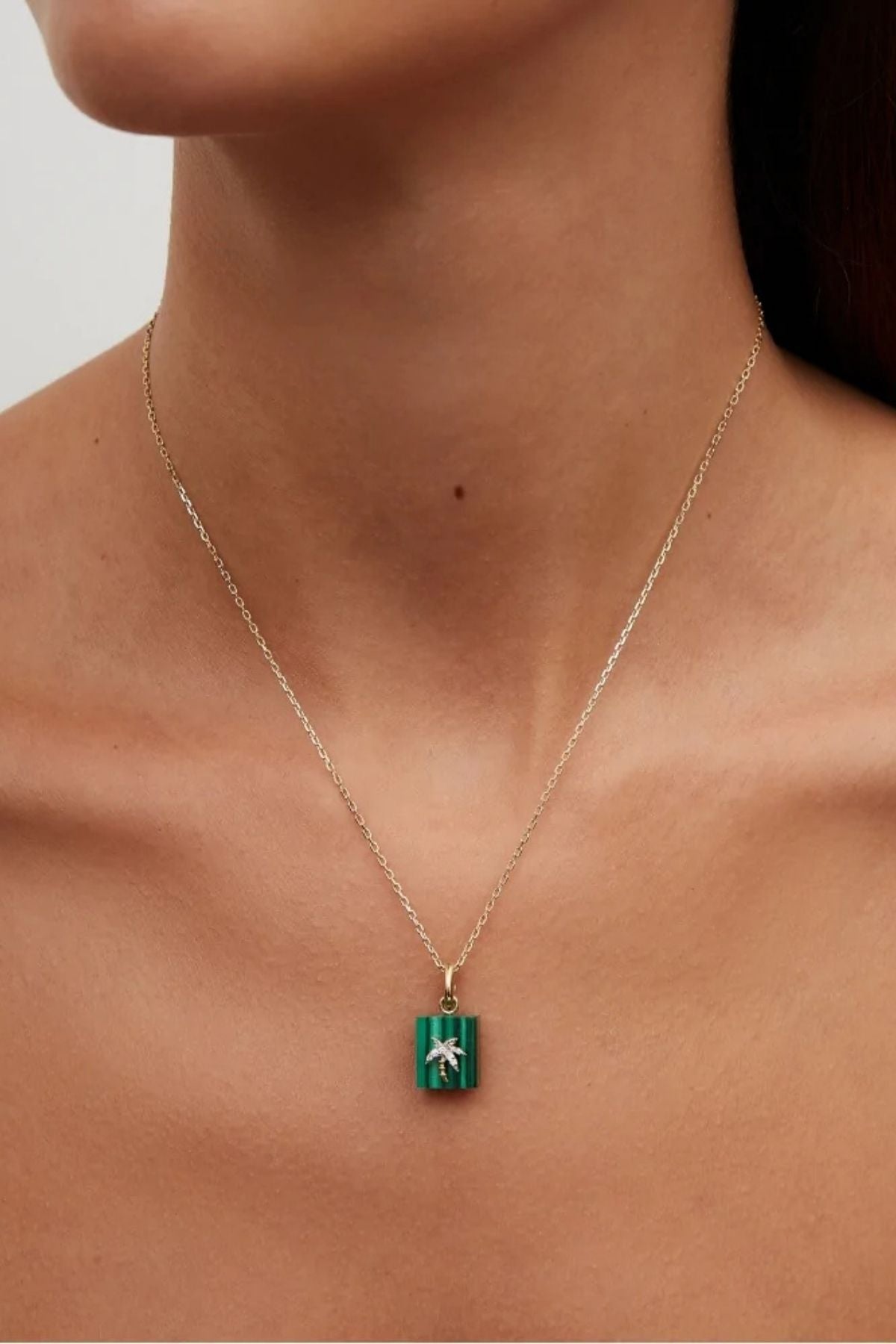 Yvonne Léon Le Cubo Malachite + Nano Puce Palmier - Yellow Gold