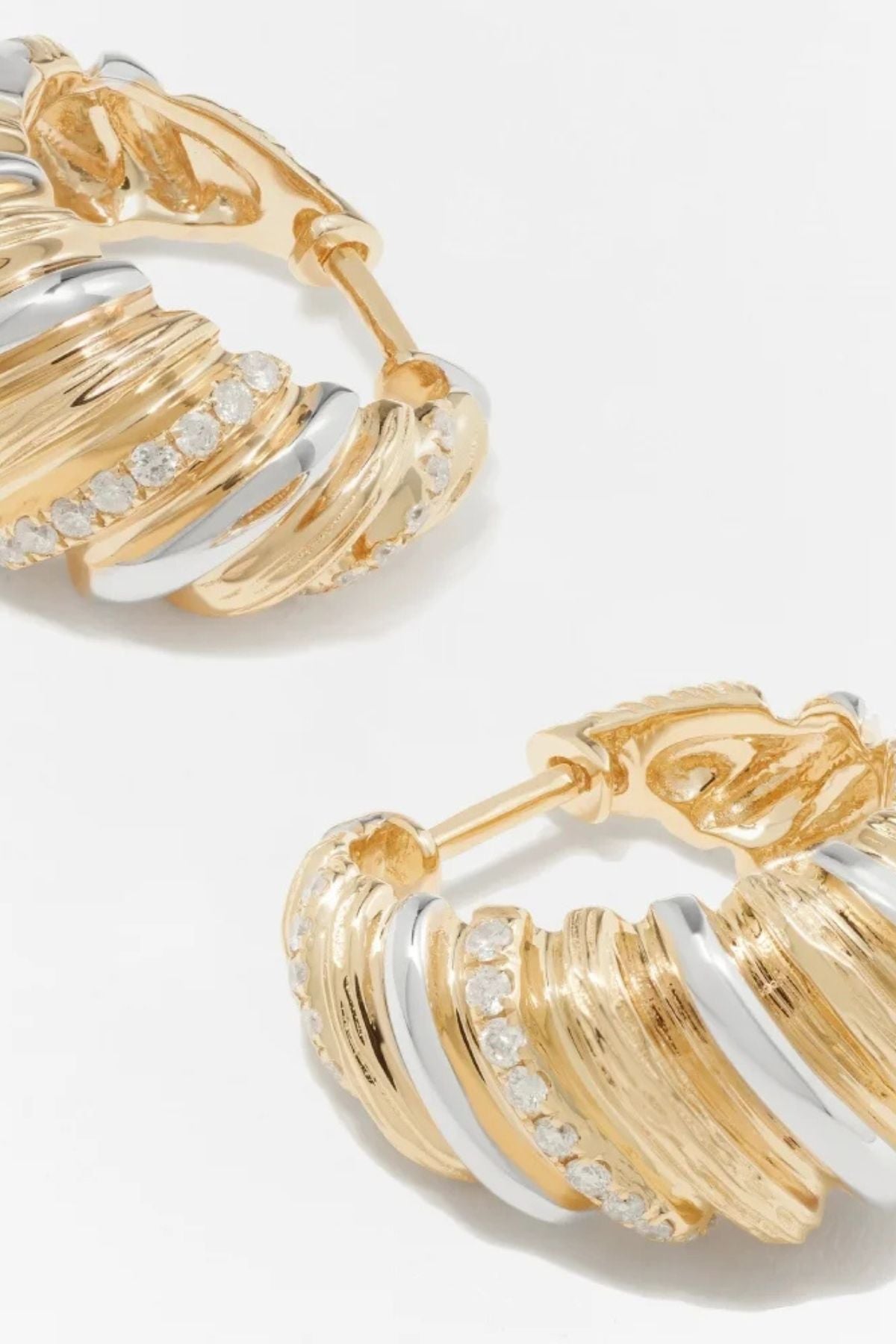 Yvonne Léon Paire De Creoles Gaufrette - Yellow/ White Gold