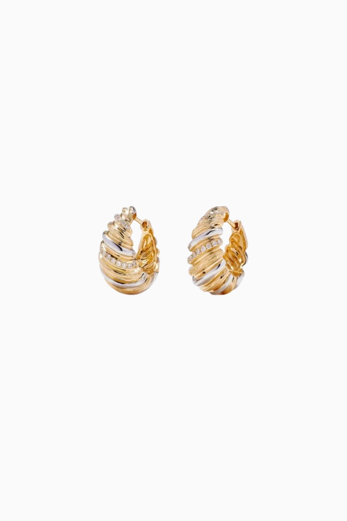 Yvonne Léon Paire De Creoles Gaufrette - Yellow/ White Gold