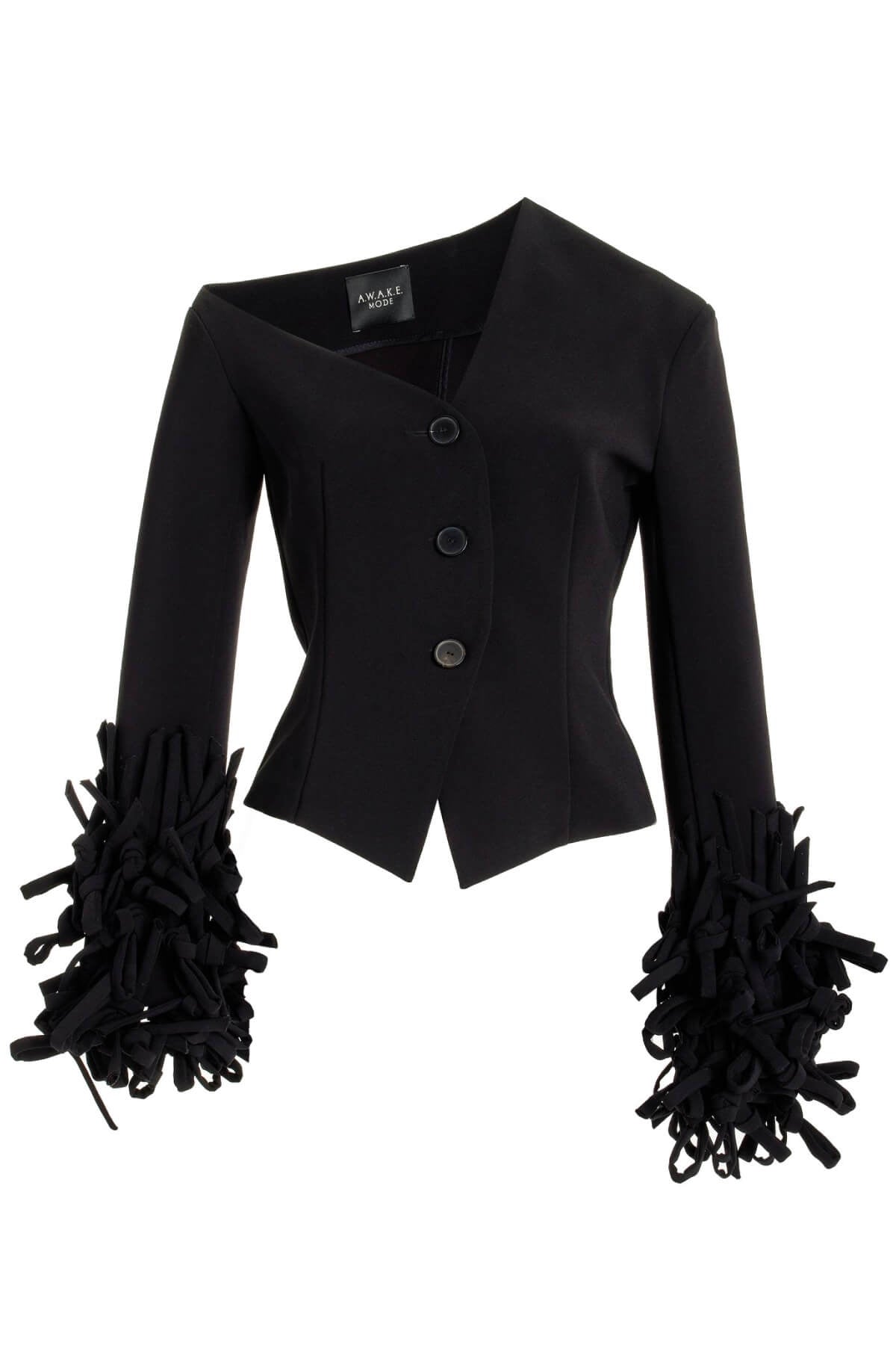 A.W.A.K.E. Mode Decorative Cuff Asymmetric Jacket - Black