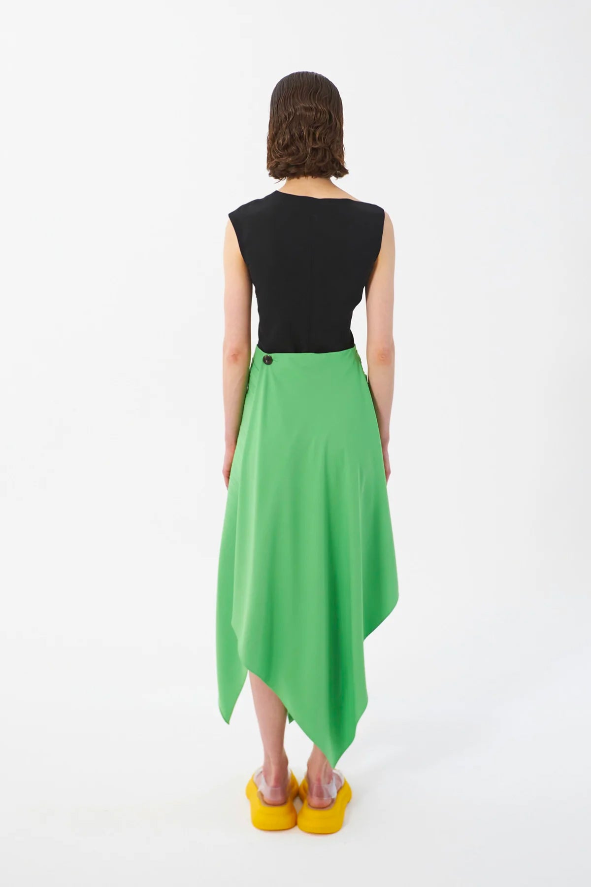 A.W.A.K.E. Mode Asymmetric Diagonal Pleated Skirt - Green
