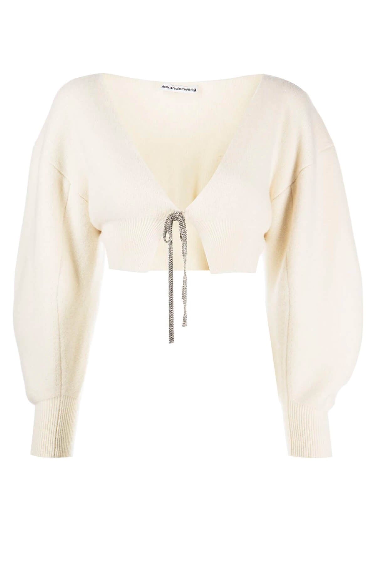 Alexander Wang Crystal Tie V-Neck Cropped Cardigan - Ivory