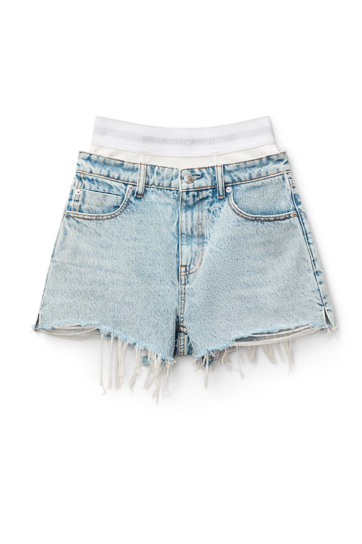 Alexander Wang Logo Elastic Denim Short - Pebble Beach