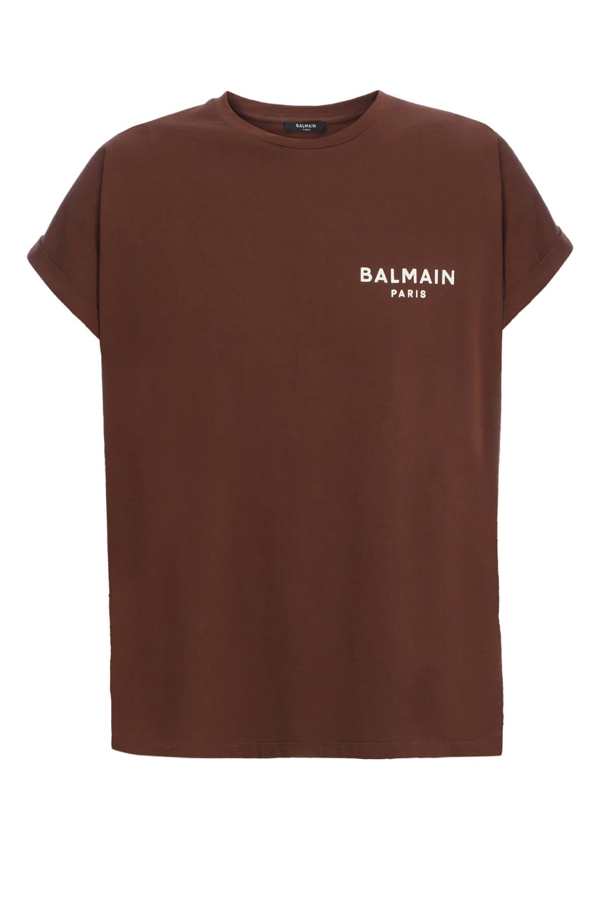 Balmain Flocked Logo T-Shirt - Marron/ Naturel