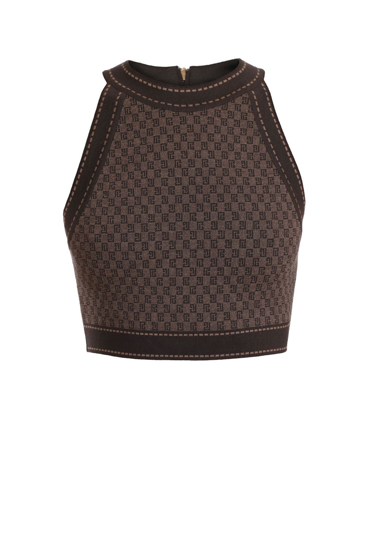 Balmain Monogram Knitted Crop Top - Brown