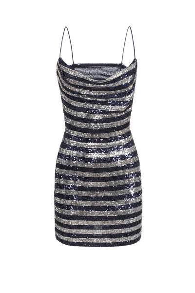 Balmain Babydoll Cowl Neck Glitter Dress