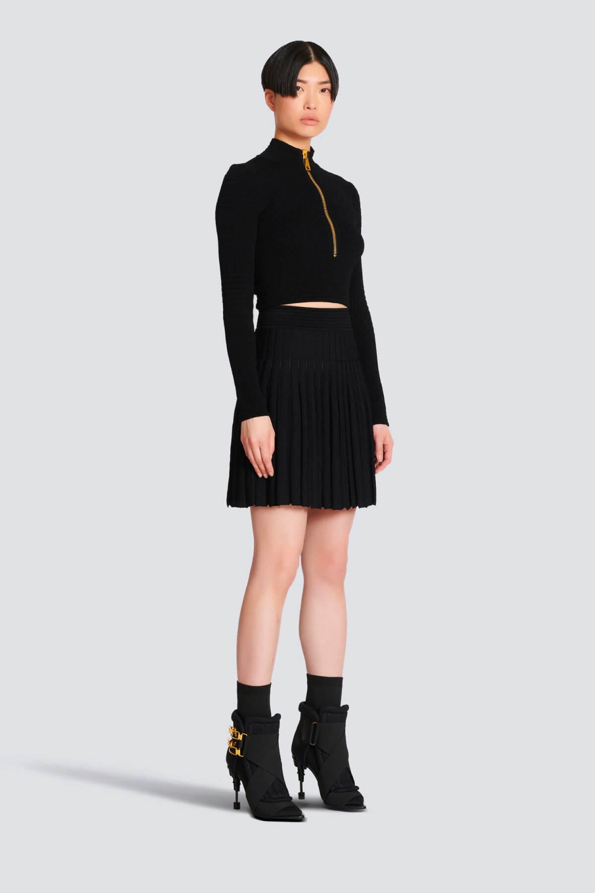 Balmain Pleated Knit Mini Skirt - Black