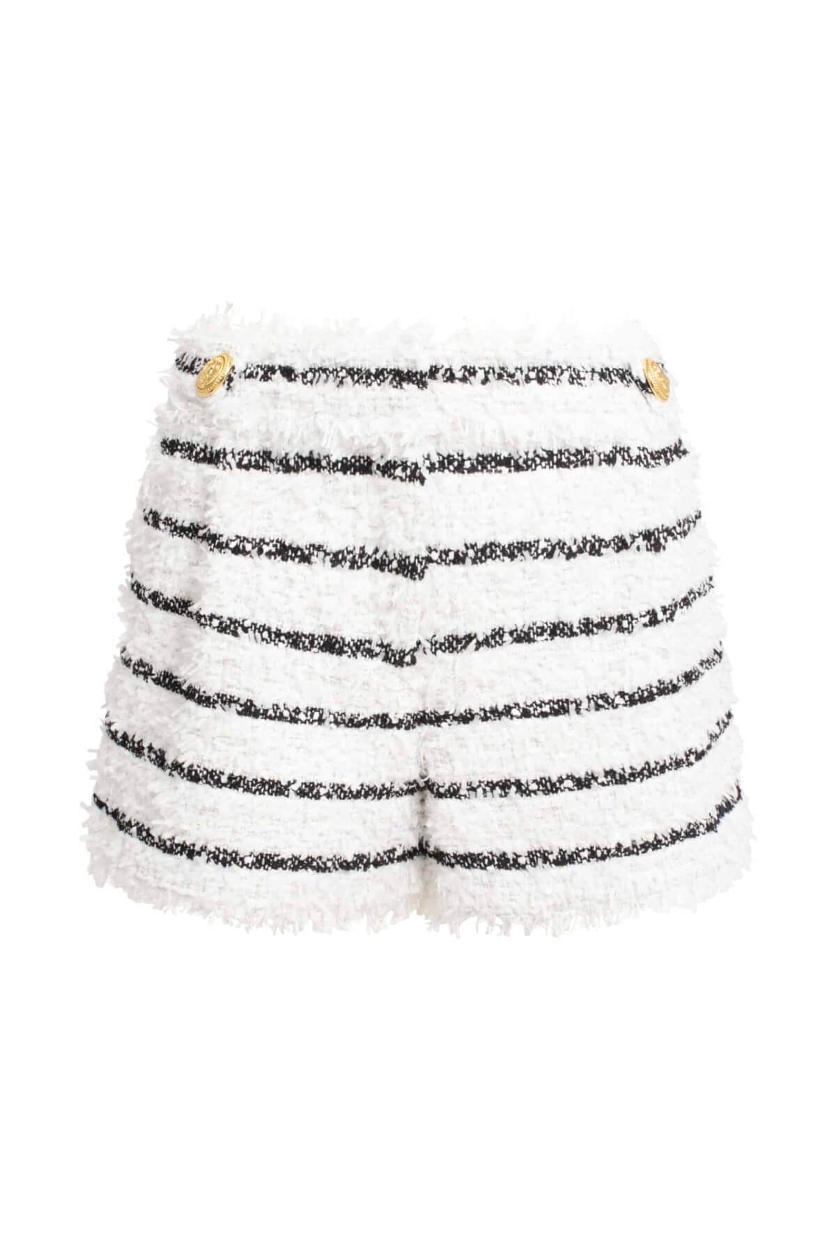 Balmain High Waisted Tweed Shorts - White/ Black