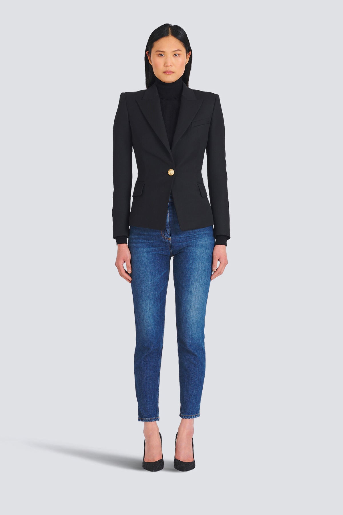 Balmain Single Button Wool Blazer - Black