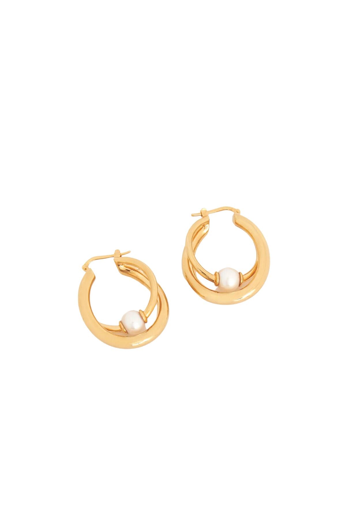 Chloé Darcey Pearl Double Hoop Earrings - Bright Gold