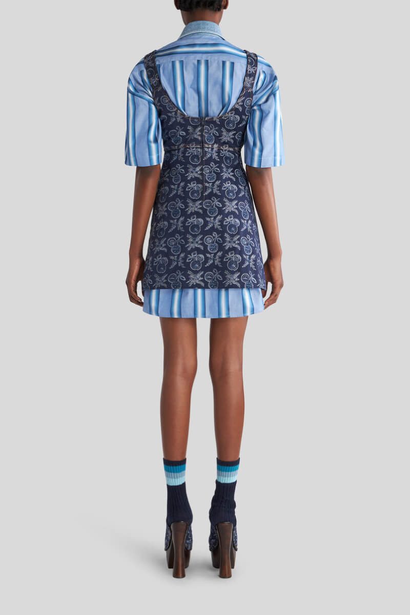 Etro Cherry Jacquard Denim Mini Dress - Navy Blue