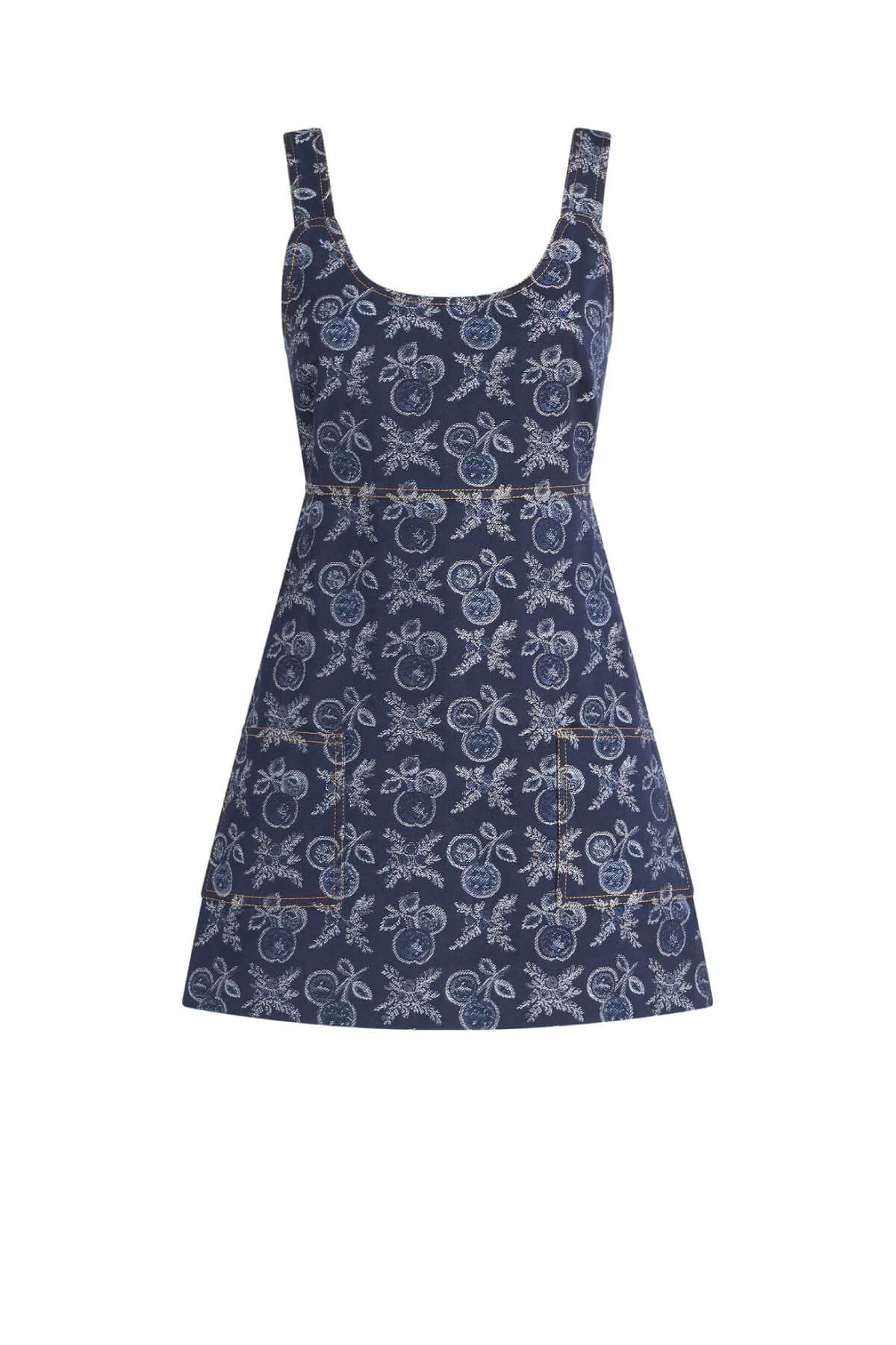 Etro Cherry Jacquard Denim Mini Dress - Navy Blue