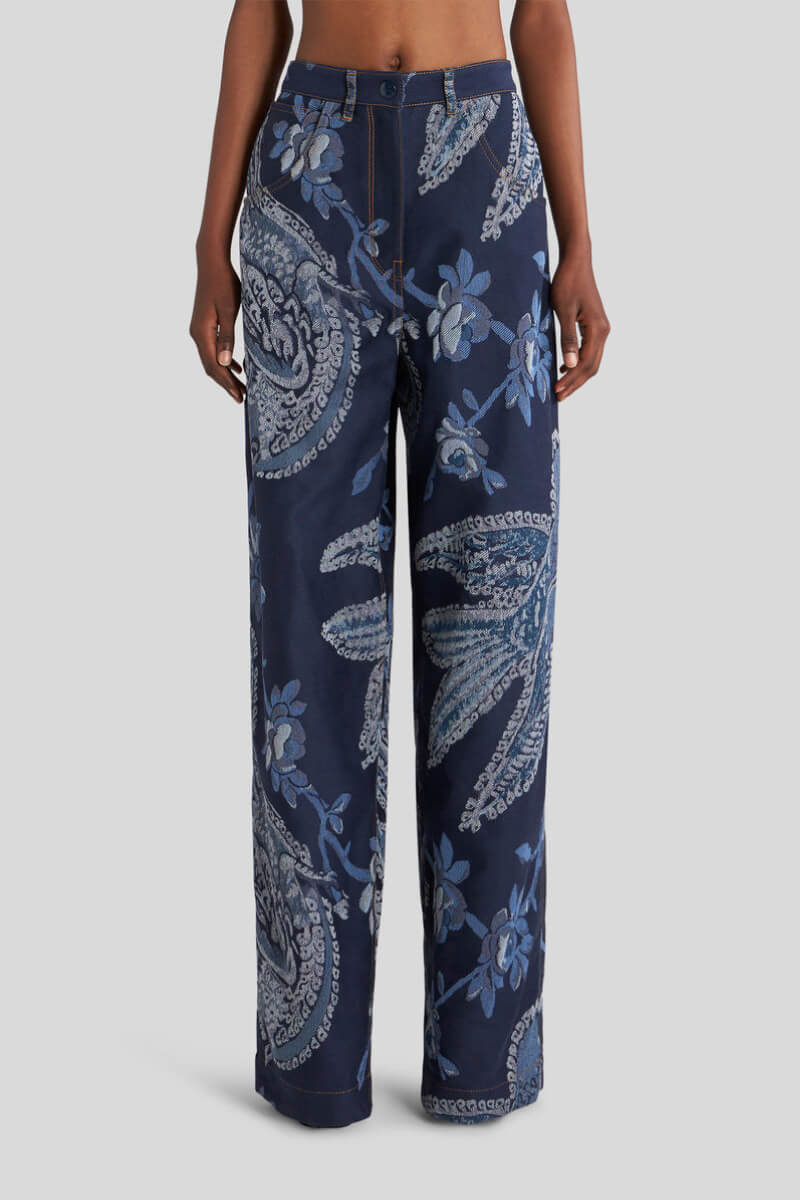 Etro Bird Jacquard Denim Pant - Dark Blue