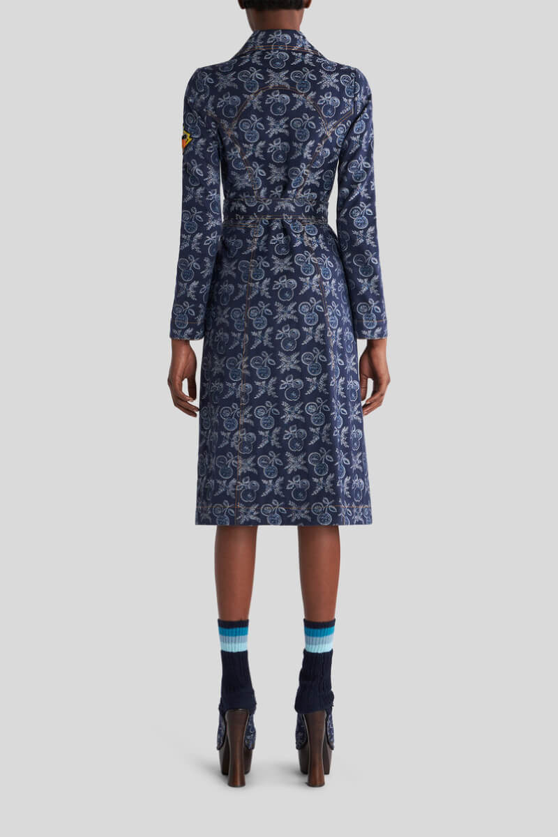 Etro Cherry Jacquard Denim Trench Dress - Navy Blue