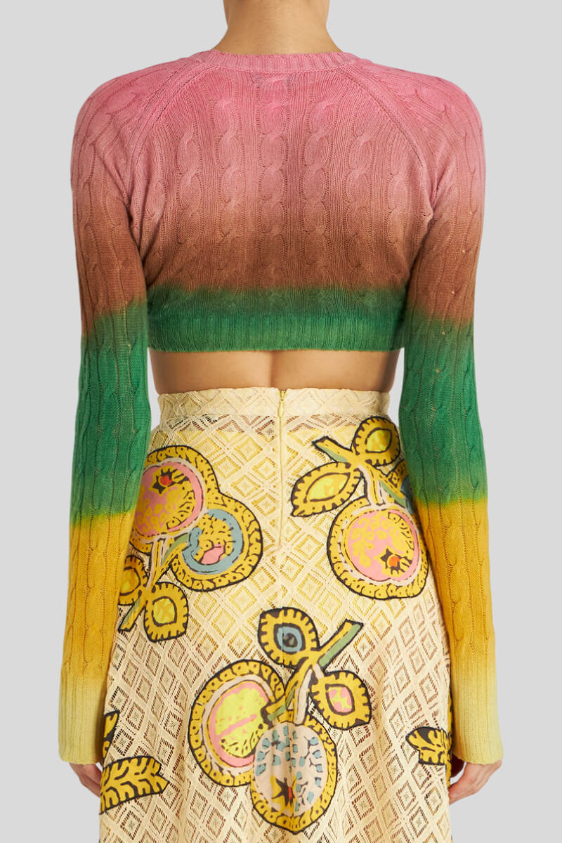 Etro Cable Knit Dip Dye Cropped Jumper - Pink/ Green