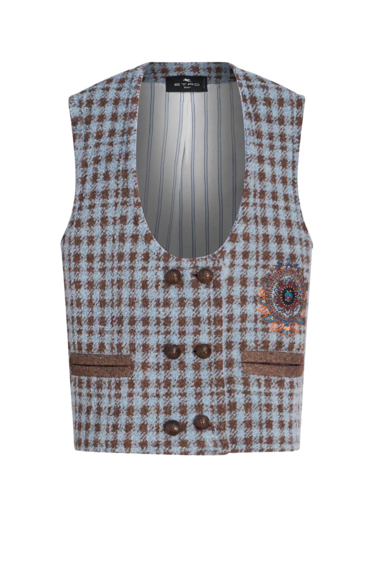 Etro Embroidered Houndstooth Waistcoat - Blue
