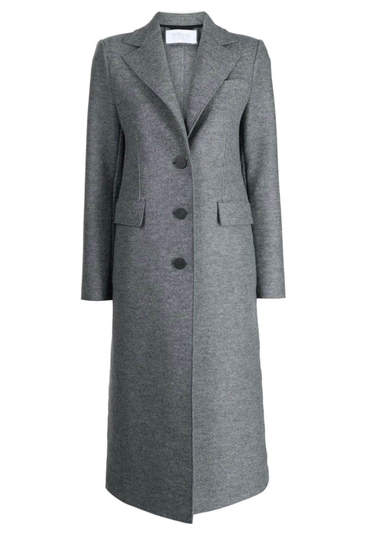 Harris Wharf Single Breasted Pressed Wool Coat - Grey Mouline