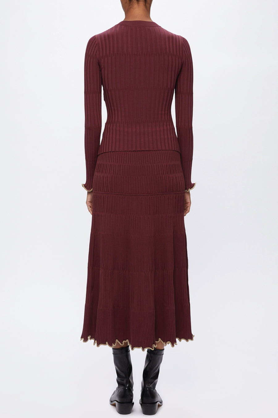 Jonathan Simkhai Malia Pleated Rib Knit Midi Skirt - Merlot