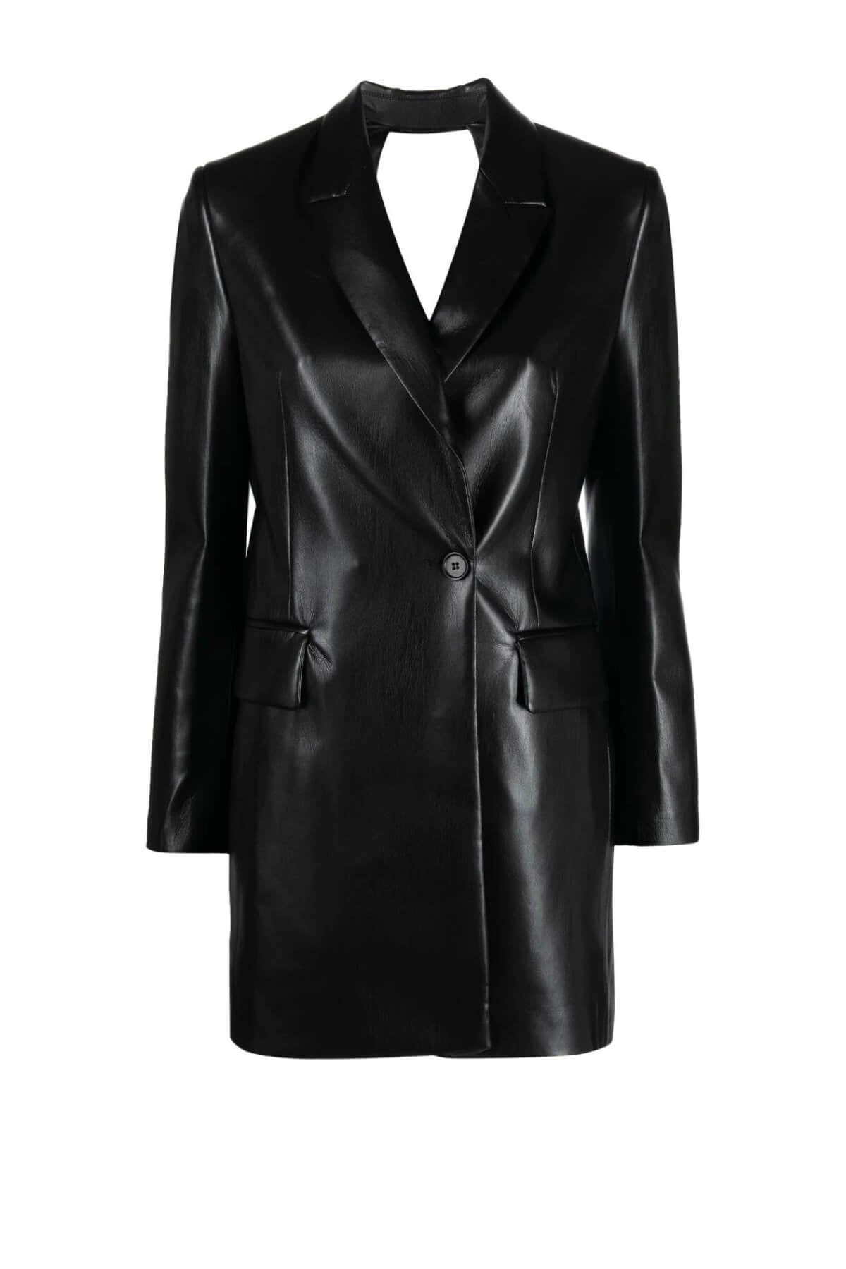 MSGM Open Back Vegan Leather Blazer Dress - Black