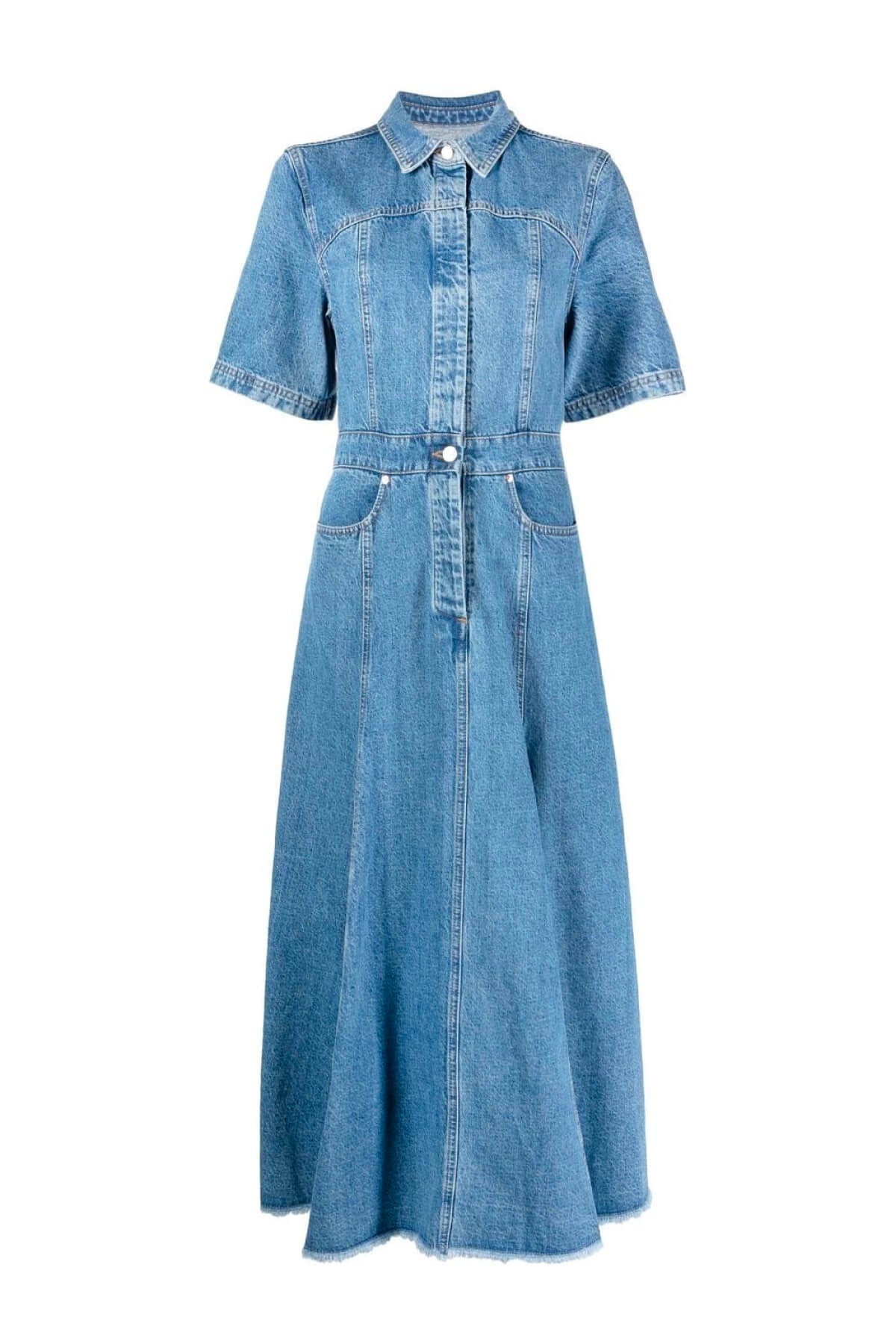 MSGM Short Sleeve Denim Midi Dress - Blue