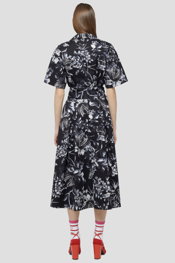 MSGM 2941MDA149207551 Belted Floral Print Dress - Black/ White Back