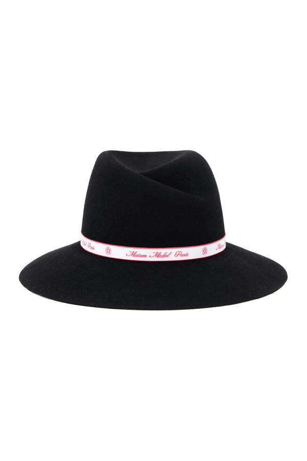 Maison Michel 1001130001 Virginie Neon Pink Logo Felt Hat - Black