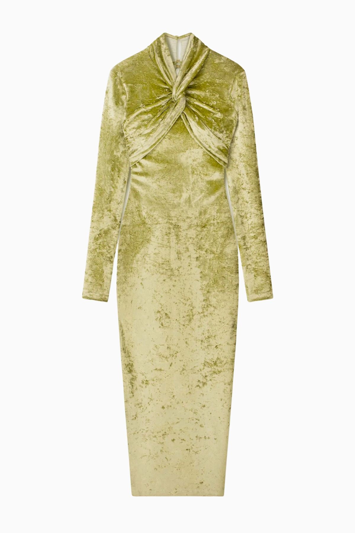 Nanushka Franci Twist-Front Crushed Velvet Dress - Sage