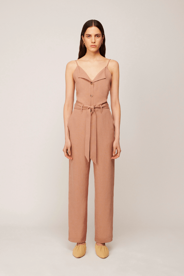 Nanushka Katana Tech Linen Jumpsuit - Nut