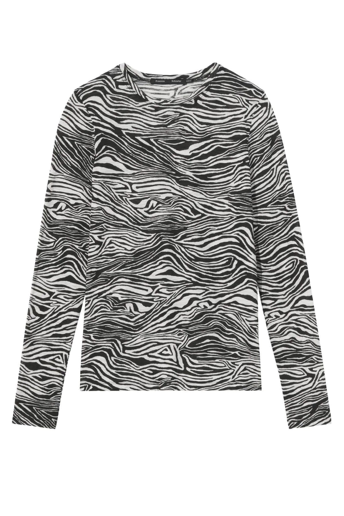 Proenza Schouler Printed Zebra Long Sleeve T-Shirt - Ecru/ Black