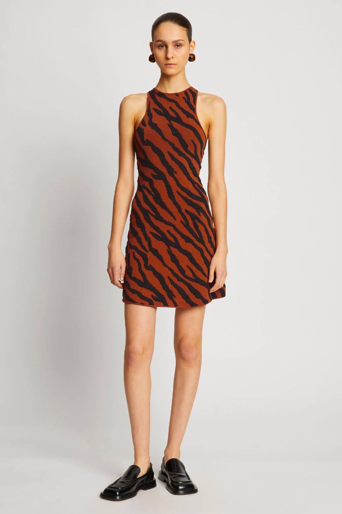 Proenza Schouler White Label Zebra Stripe Knit Dress - Honey/ Black