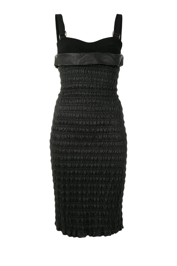 Proenza Schouler R2113007 Smocked Leather Dress - Black