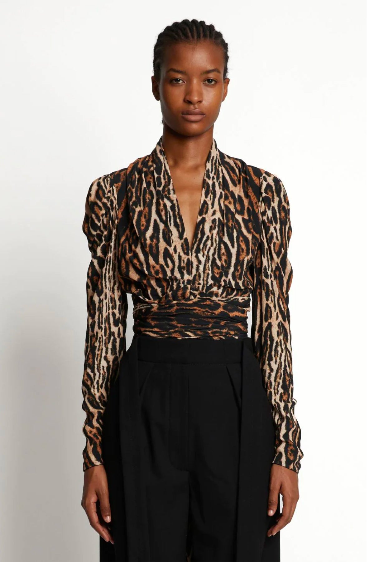 Proenza Schouler Leopard Print V-Neck Top - Brown Multi