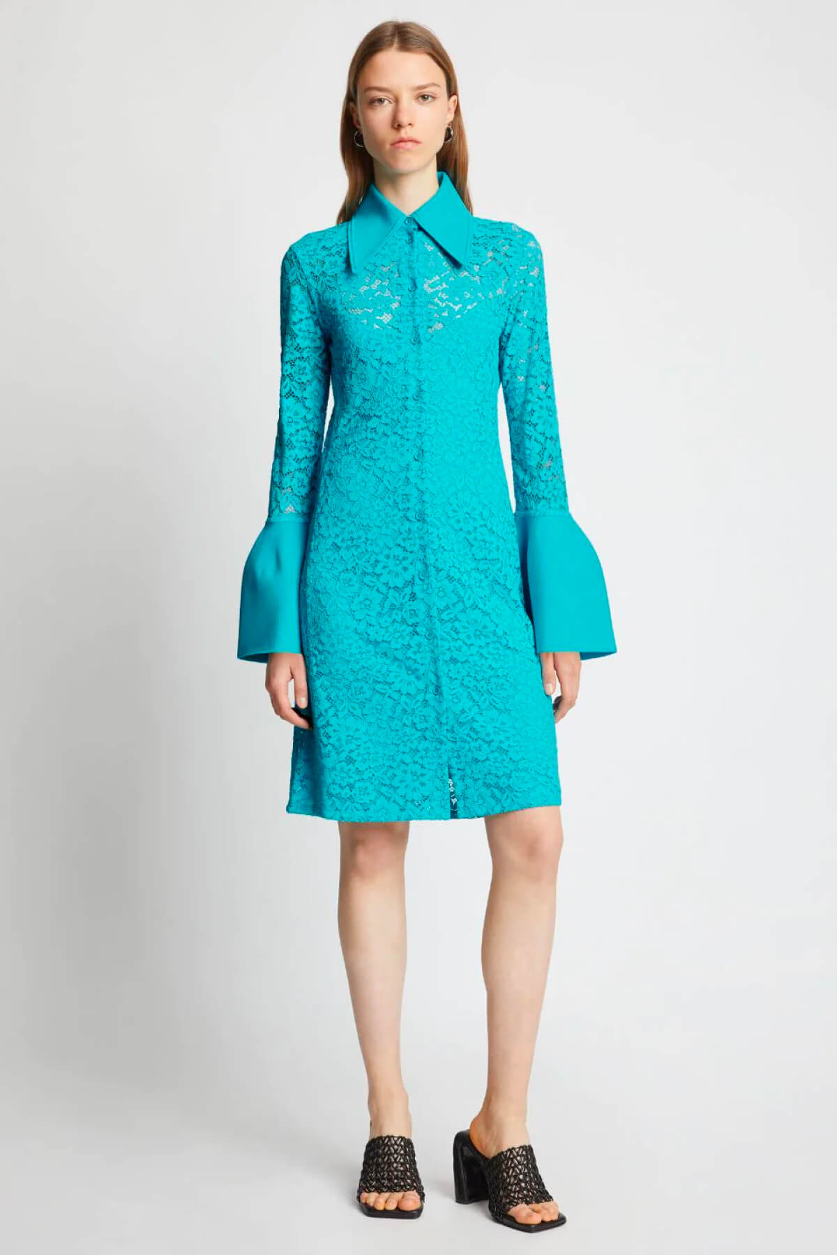 Proenza Schouler Stretch Lace Shirt Dress - Cyan