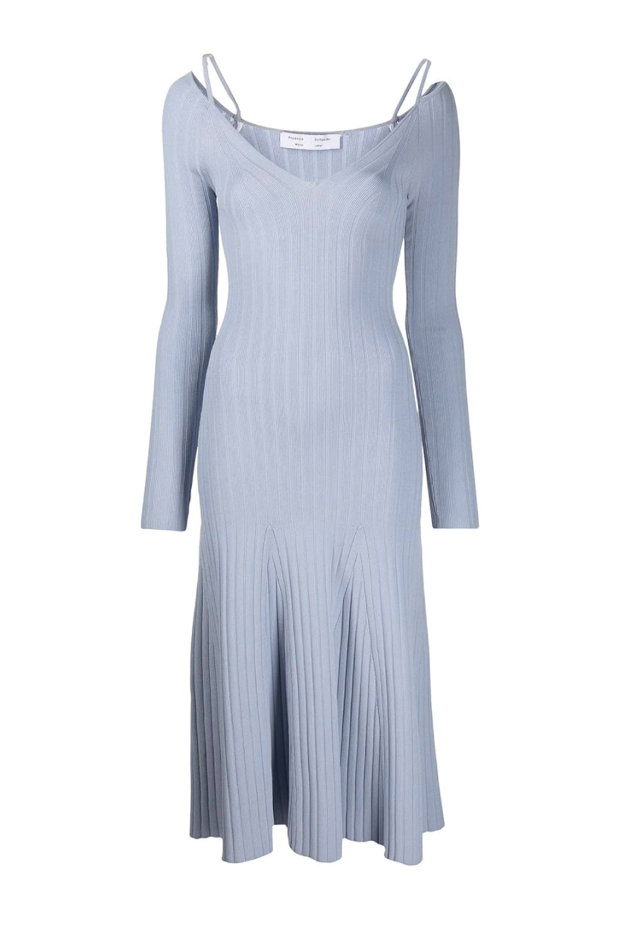 Proenza Schouler White Label Lightweight Rib Knit V-Neck Dress - Stone Blue